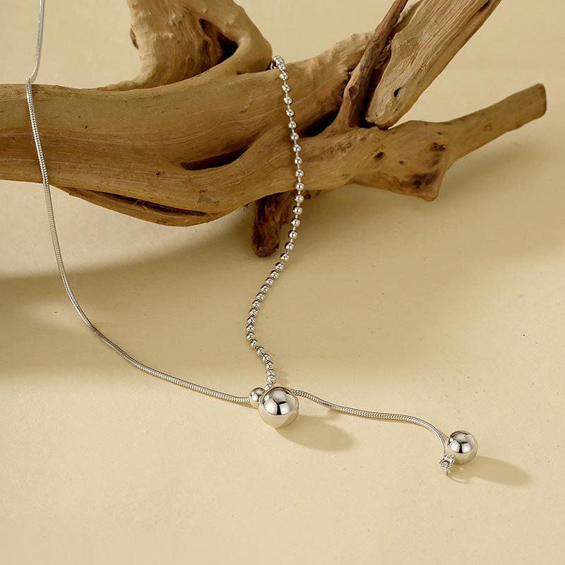 “Sphere Pull” S925 Sterling Silver Geometric Ball Pendant Necklace
