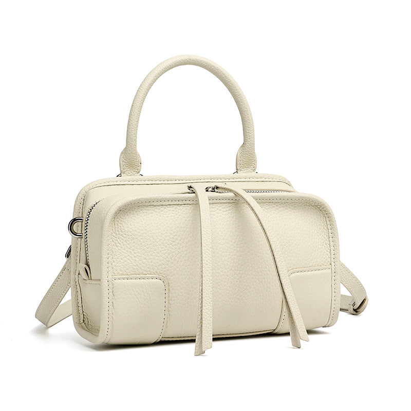 Women's Pebbled Cowhide Boston Bag with Detachable Straps