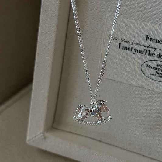 S925 Sterling Silver Vintage Pony Pendant Necklace Adjustable