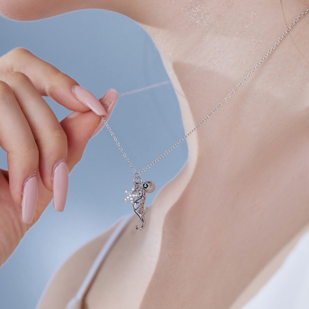 Ocean Talisman S925 Silver Starfish Seahorse Shell Charm Necklace