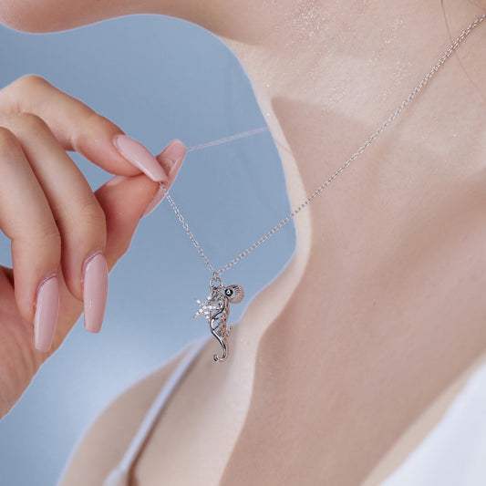 Ocean Talisman S925 Silver Starfish Seahorse Shell Charm Necklace