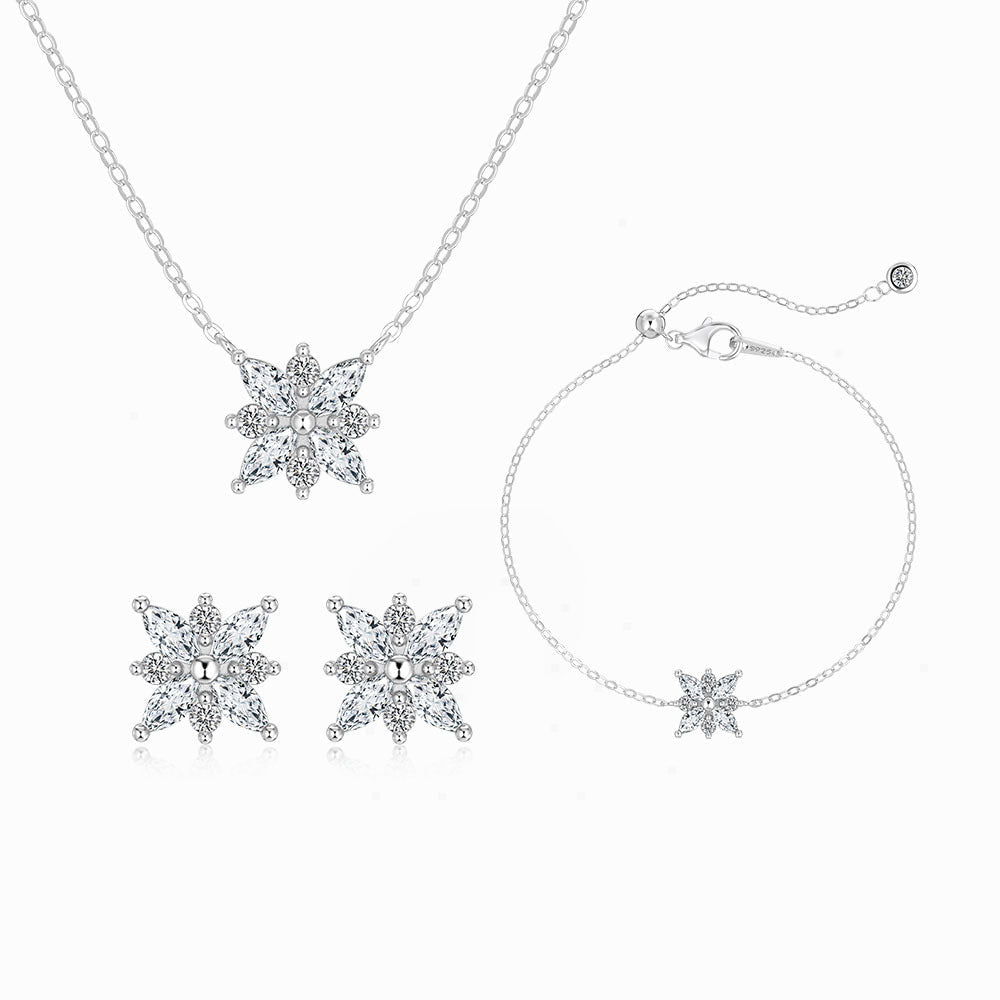 Glacier Bloom S925 Sterling Silver Snowflake Crystal Jewelry Set
