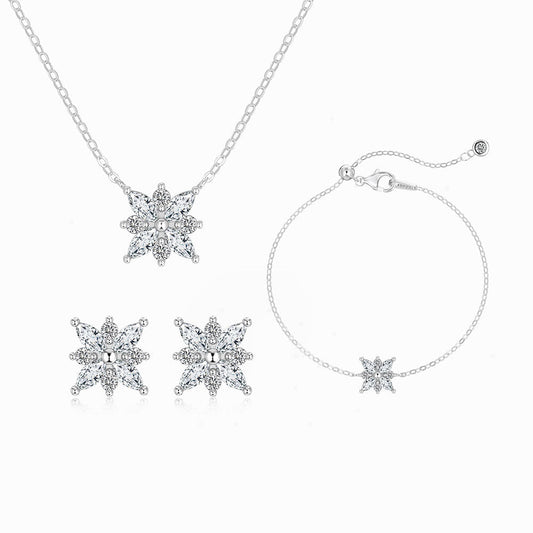Glacier Bloom S925 Sterling Silver Snowflake Crystal Jewelry Set
