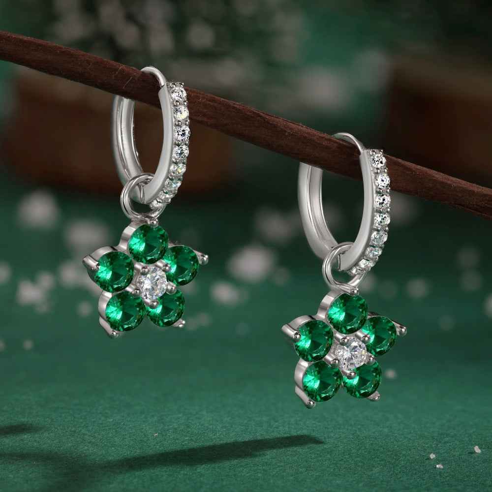 Dopamine Bloom Colorful Floral Crystal Hoop Earrings in S925 Sterling Silver