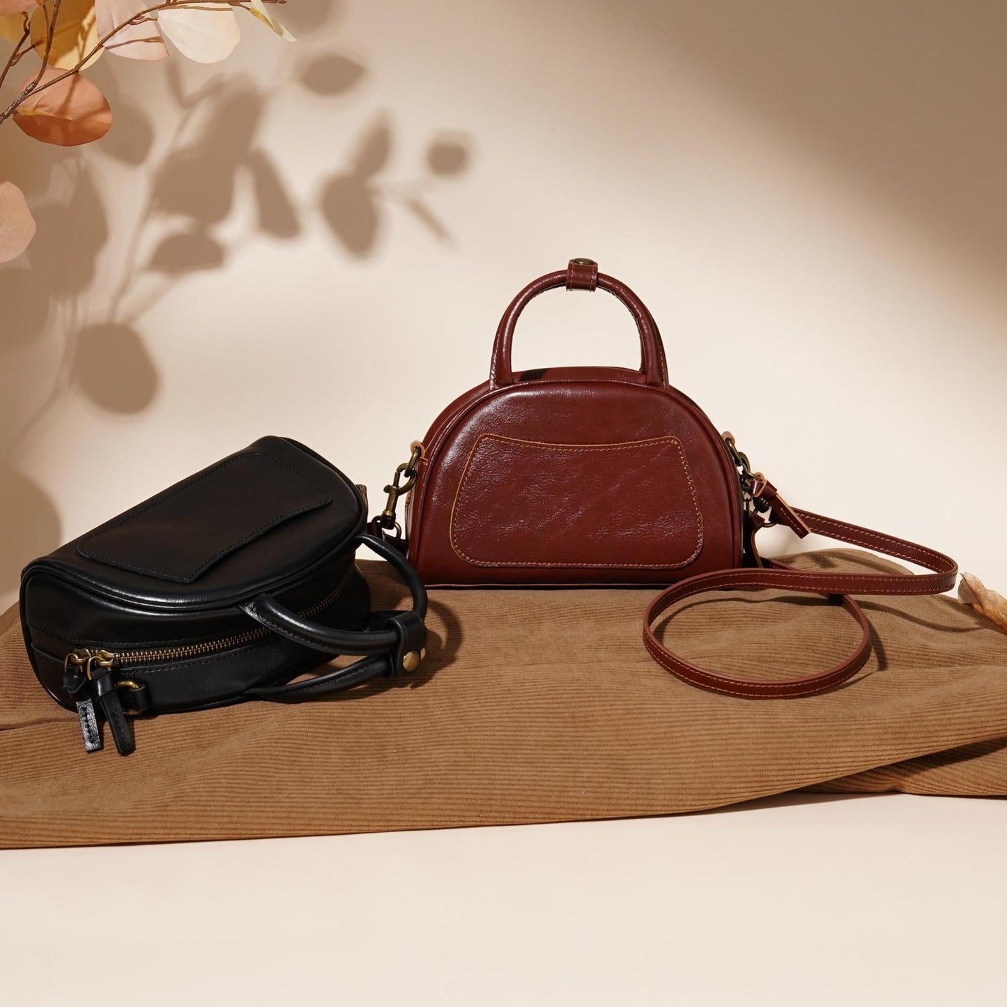 Women's Oil-Waxed Cowhide Mini Dome Boston Bag