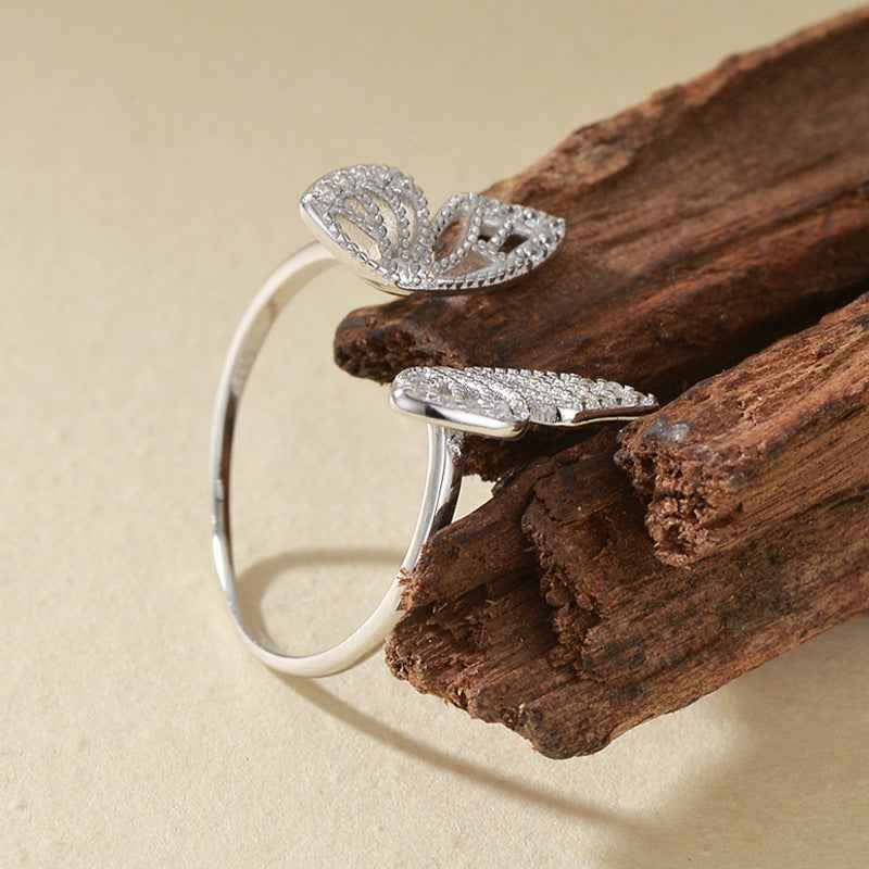 925 Sterling Silver Flutter Gleam Pavé Butterfly Open Ring Gold Platinum Plated