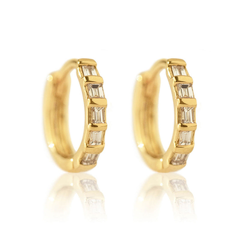 “Rectangular Radiance” S925 Sterling Silver Zircon Geometric Hoop Earrings