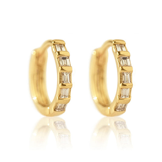“Rectangular Radiance” S925 Sterling Silver Zircon Geometric Hoop Earrings