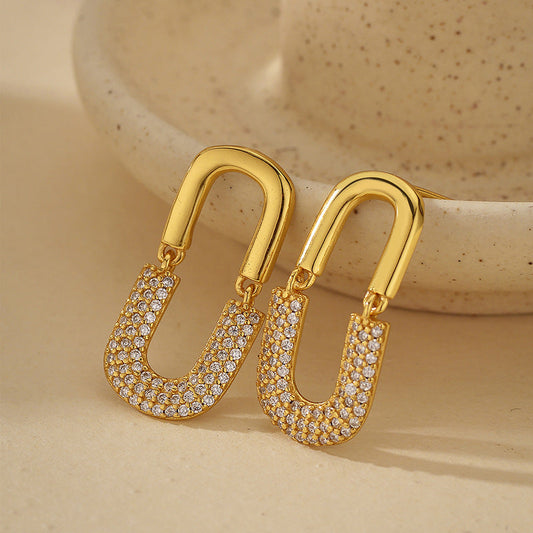 925 Sterling Silver Luxe Arc U-Shaped Earrings 18K Gold Plated Zircon Hoops