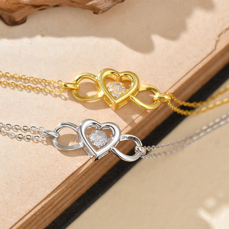 “Heart Duo” S925 Sterling Silver Double-Chain Heart Bracelet