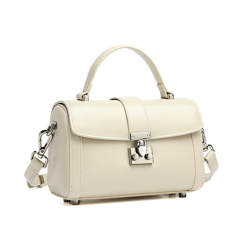 Women's Genuine Leather Cylinder Box Bag with Push Lock
