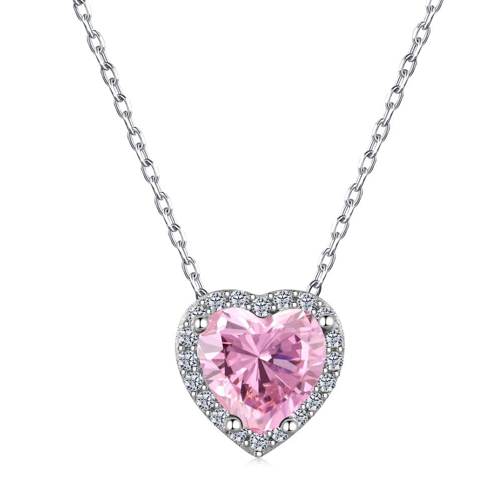 925 Sterling Silver Pink Heart Zircon Necklace & Stud Earrings Set – Blush Devotion