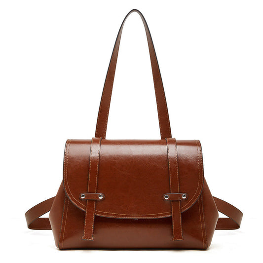 Women's Oil-Waxed Cowhide Convertible Flap Backpack