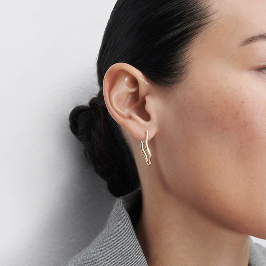 “Serene Wave” S925 Sterling Silver Minimalist Wavy Hoop Earrings