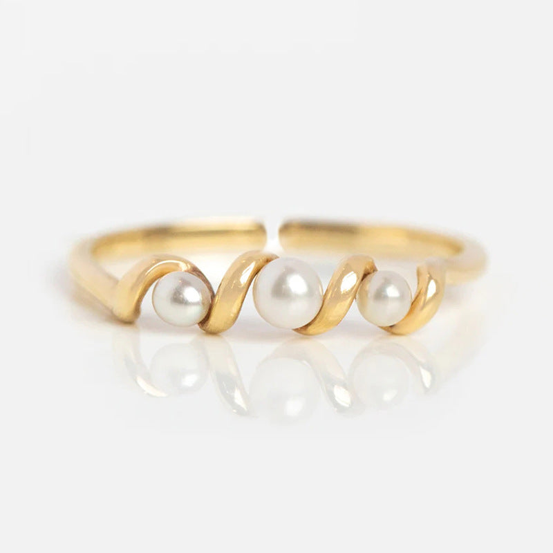 “Pearl Spiral” S925 Sterling Silver Open Adjustable Pearl Ring