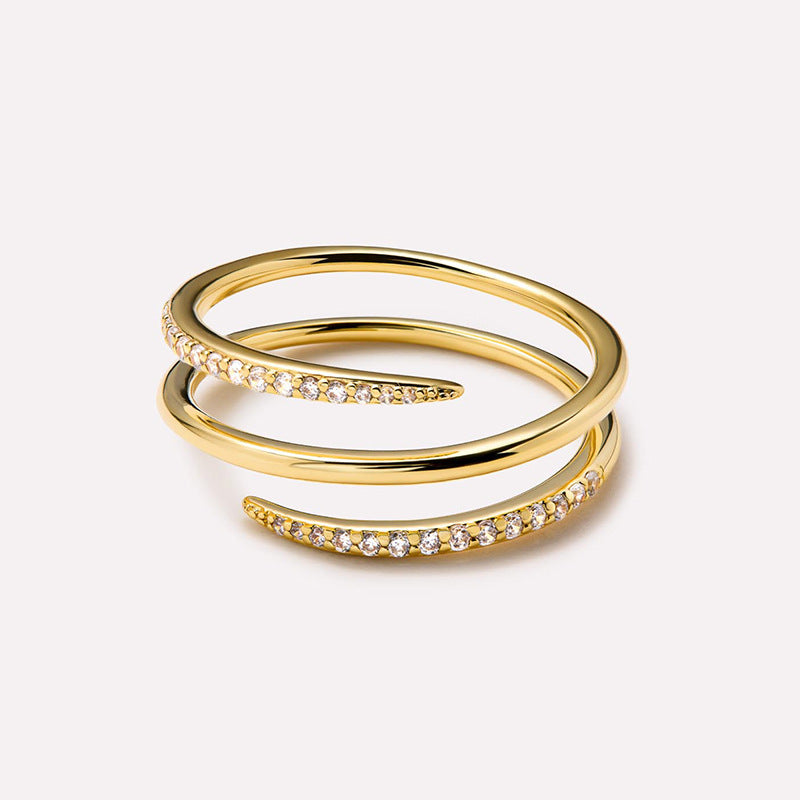 “Springline” S925 Sterling Silver Triple-Band Zircon Open Ring