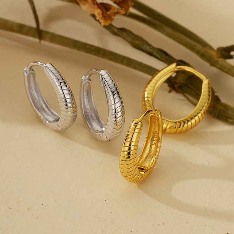 “Twist Heritage” S925 Sterling Silver Textured U-Shaped Hoop Earrings