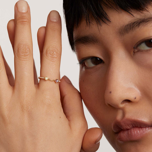 “Golden Link” S925 Sterling Silver Open Adjustable Two-Tone Chain Ring