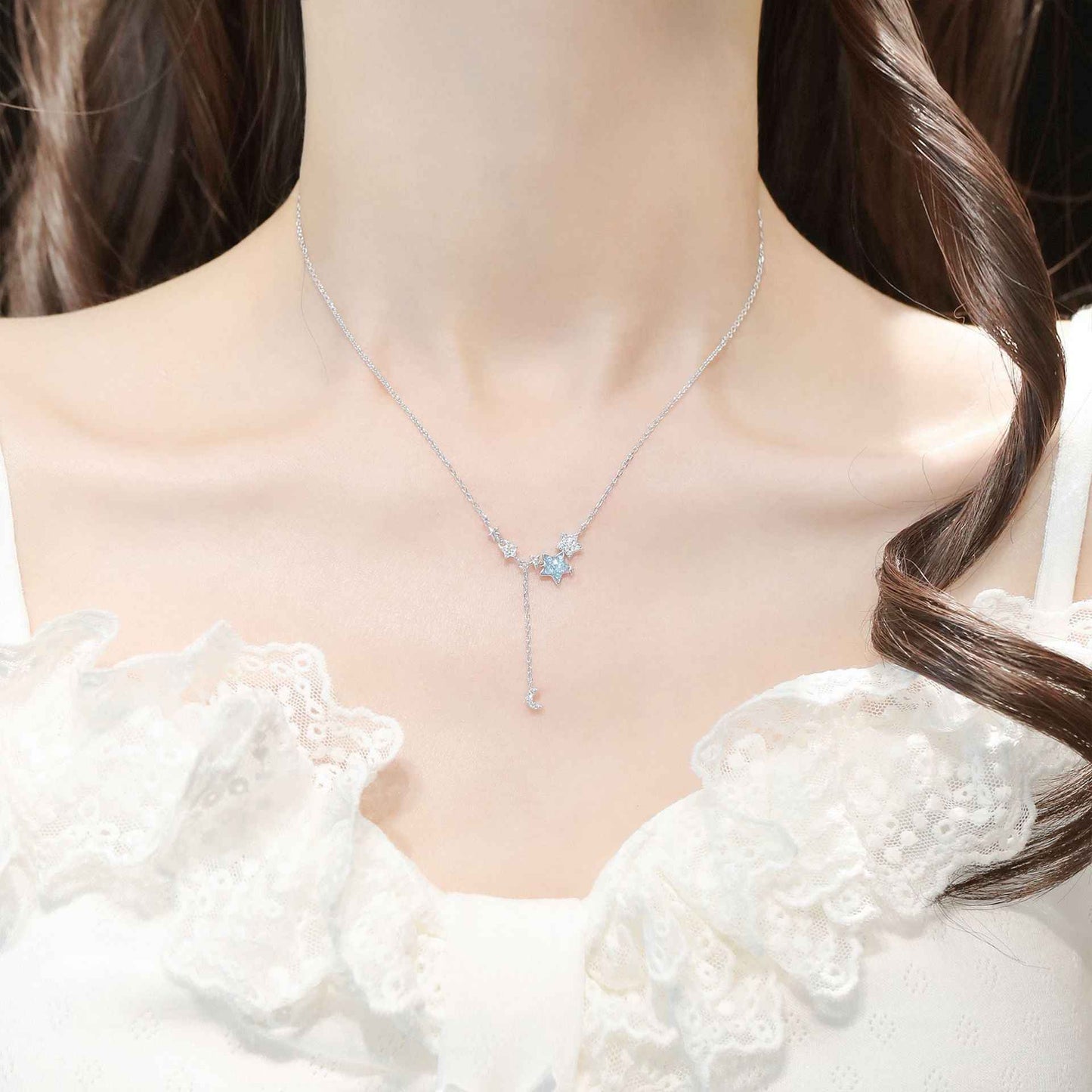 Frosted Luna S925 Sterling Silver Moon & Star Tassel Jewelry Set