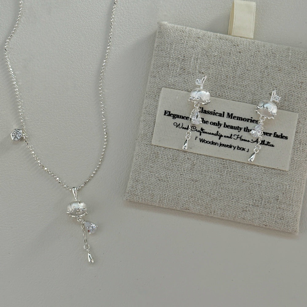 Silver Lily of the Valley Floral Jewelry Set with Zircon in S925 Sterling Silver