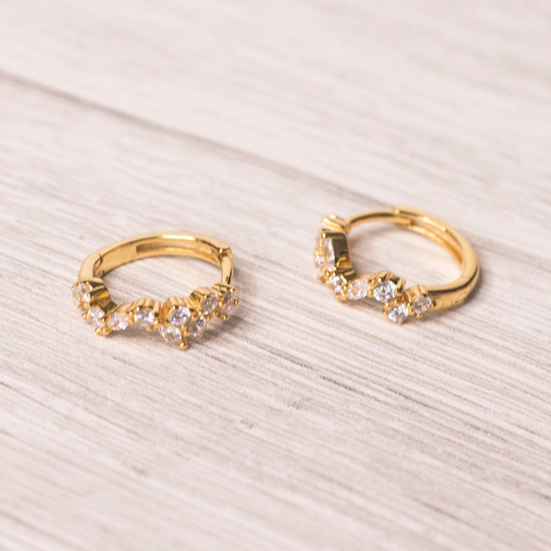 “Sculpted Drift” Geometric Zircon Huggie Hoop Earrings