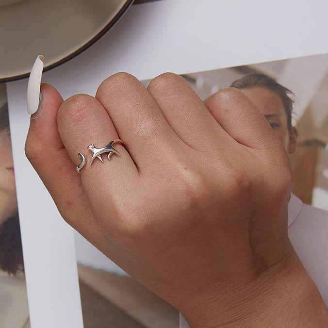 Playful Pounce S925 Silver Cat Open Adjustable Ring
