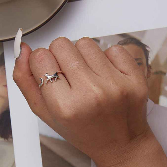 Playful Pounce S925 Silver Cat Open Adjustable Ring