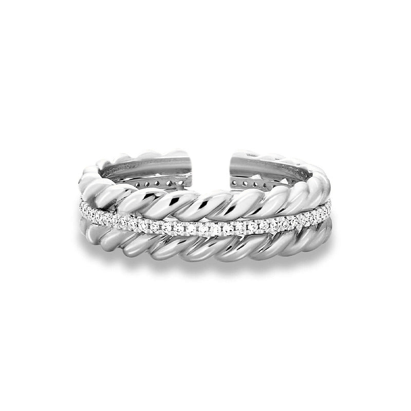 “Wheat Luxe” S925 Sterling Silver Zircon Wheat Ear Open Ring