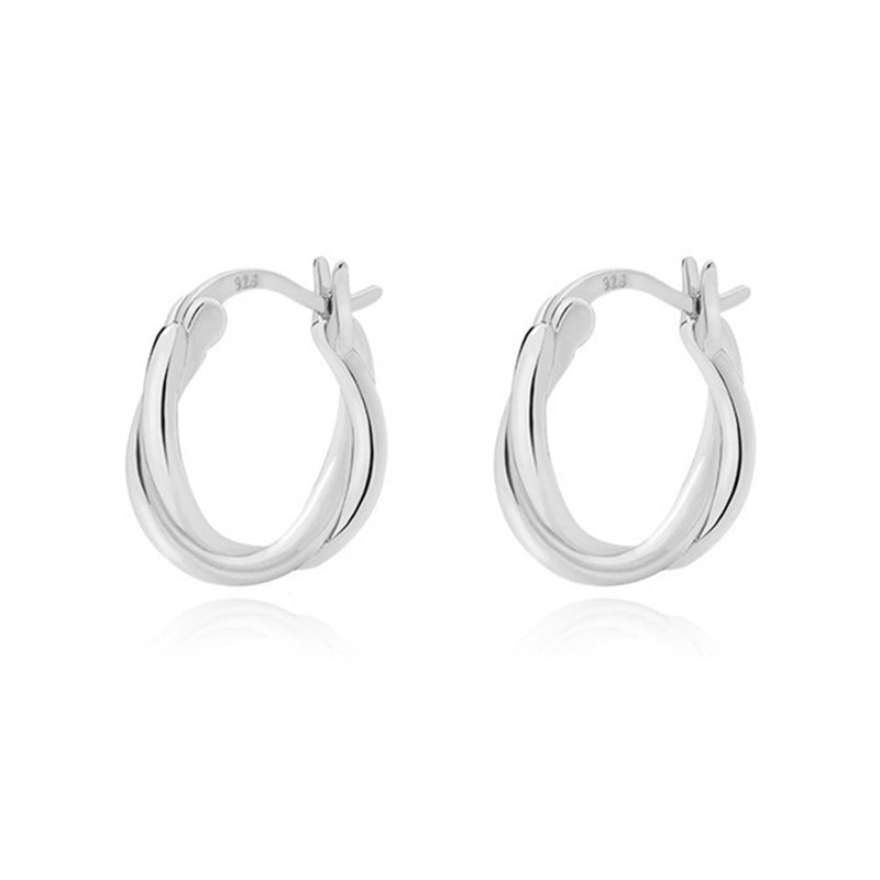 “Twisted Dimension” S925 Sterling Silver Double-Layer Twist Hoop Earrings