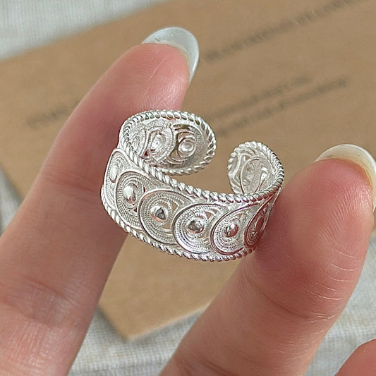 “Lace Whisper” S925 Sterling Silver Open Adjustable Lace Ring