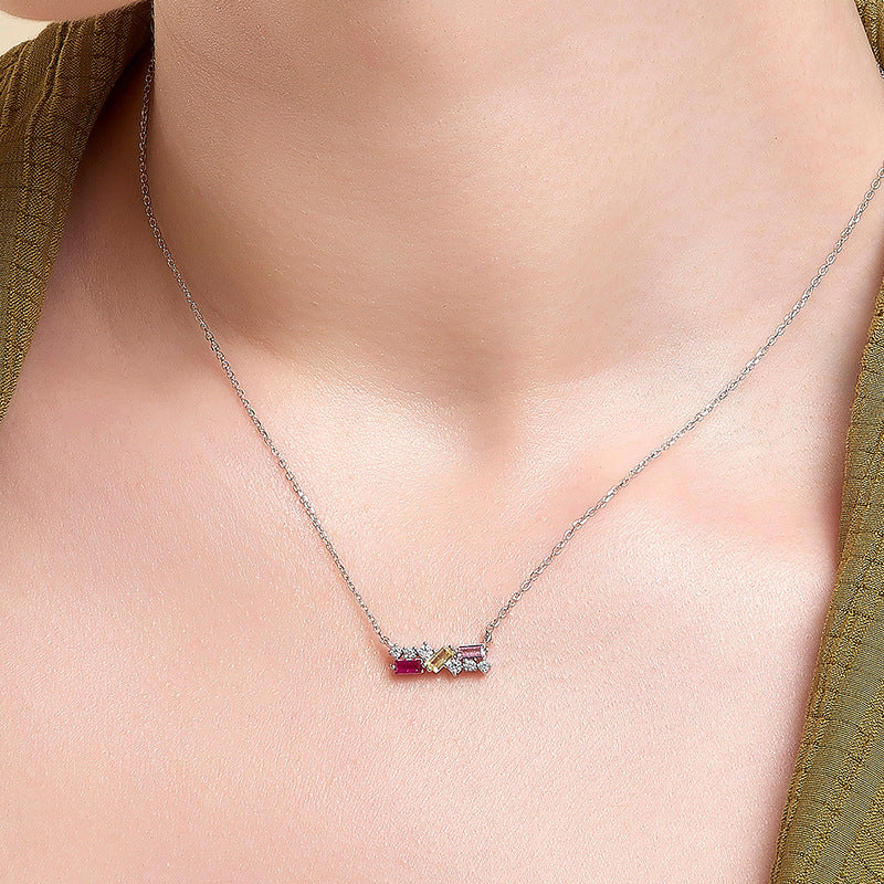 “Tricolor Halo” S925 Sterling Silver Three-Tone Zircon Necklace