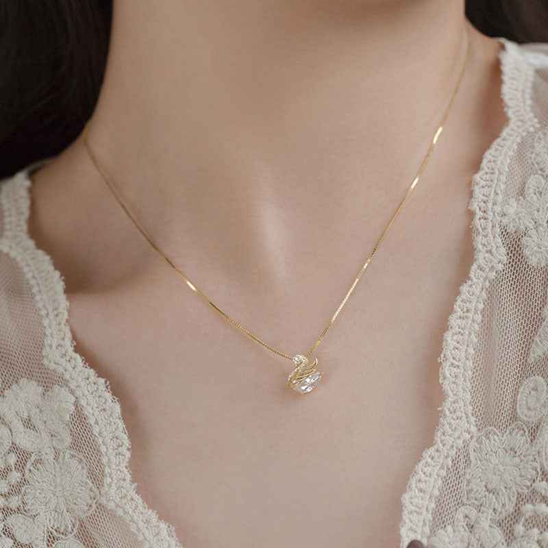 Swan Étoile Swan Pendant Necklace, S925 Sterling Silver Crystal Jewelry