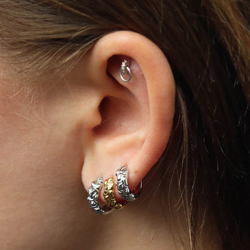 “Volcanic Texture” S925 Sterling Silver Textured Huggie Hoop Earrings