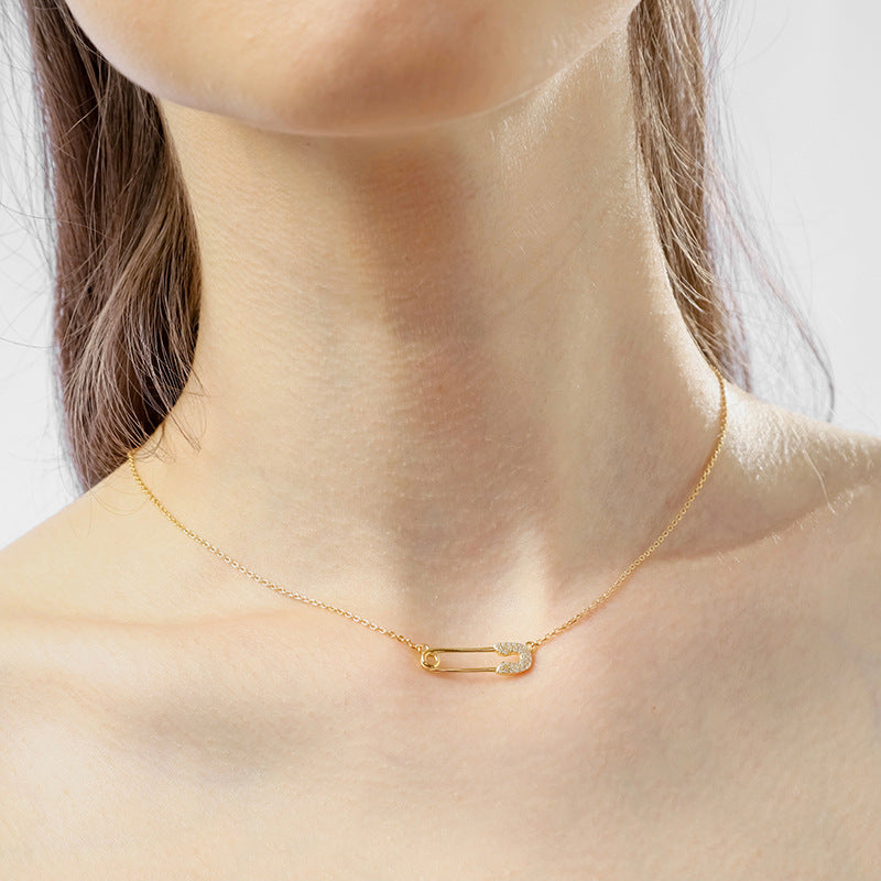 “Pinheart” S925 Sterling Silver Zircon Lock & Heart Necklace