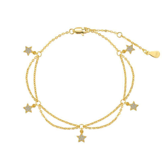 925 Sterling Silver Double-Layer Star Charm Bracelet – Starlit Dance