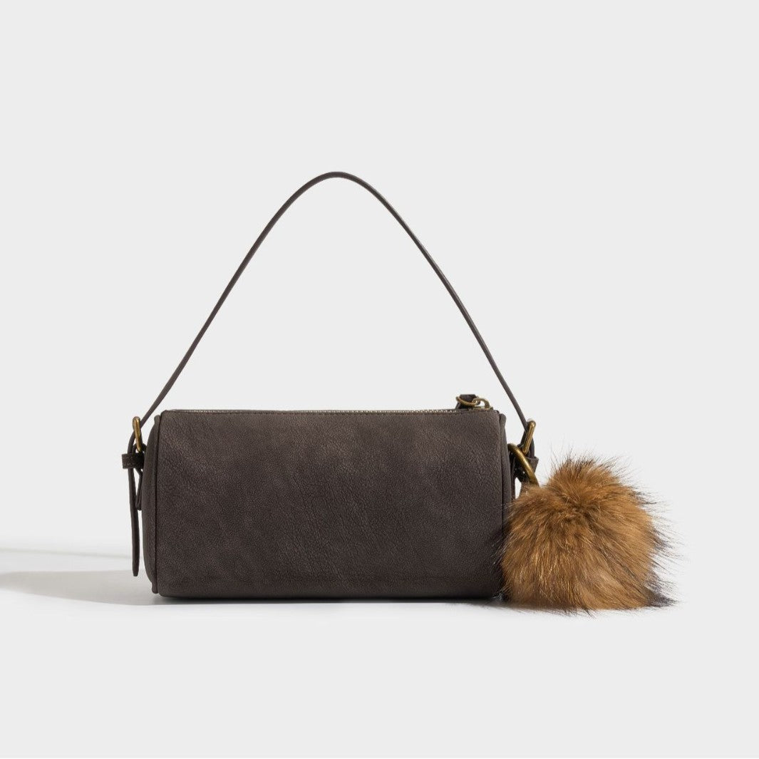 Women's Matte Cowhide Mini Cylinder Bag with Leather Charm