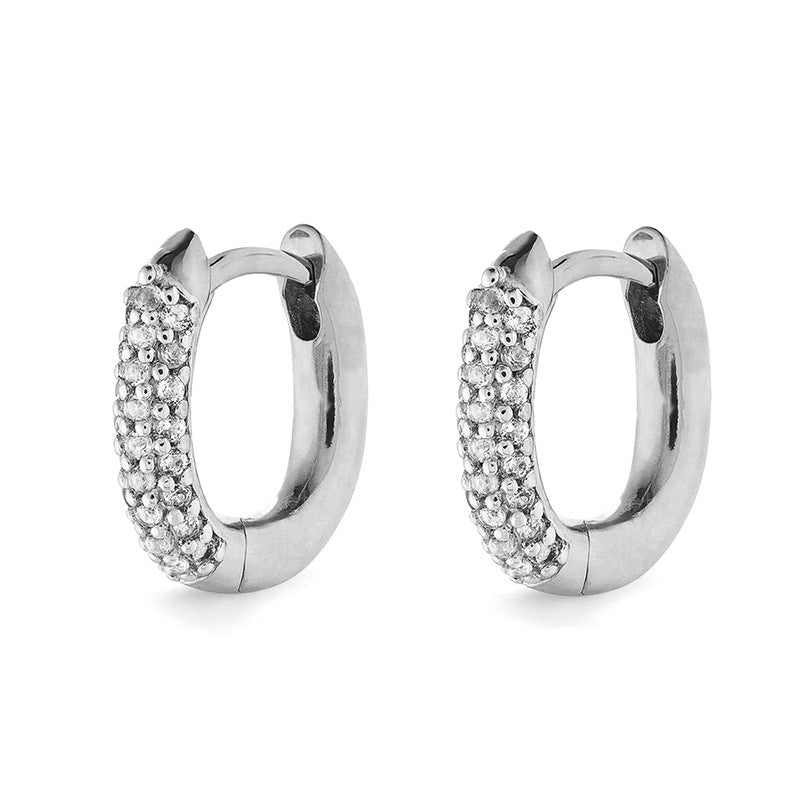 “Oval Line Luxe” S925 Sterling Silver Pavé U-Shaped Hoop Earrings