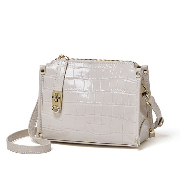 Women's Glossy Croc-Embossed Cowhide Structured Satchel