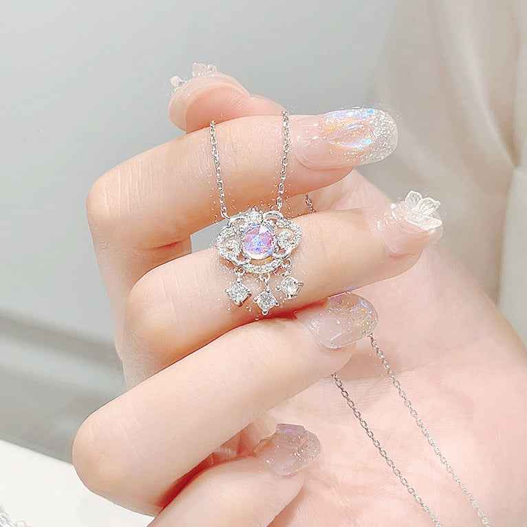 925 Sterling Silver Opalescent Crystal Lock Necklace – Aurora Bless