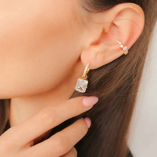 925 Sterling Silver Cushion-Cut Zircon Drop Hoop Earrings – Radiant Frame