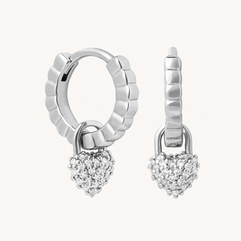 “Heartlock Spark” S925 Sterling Silver Heart Zircon Huggie Hoop Earrings