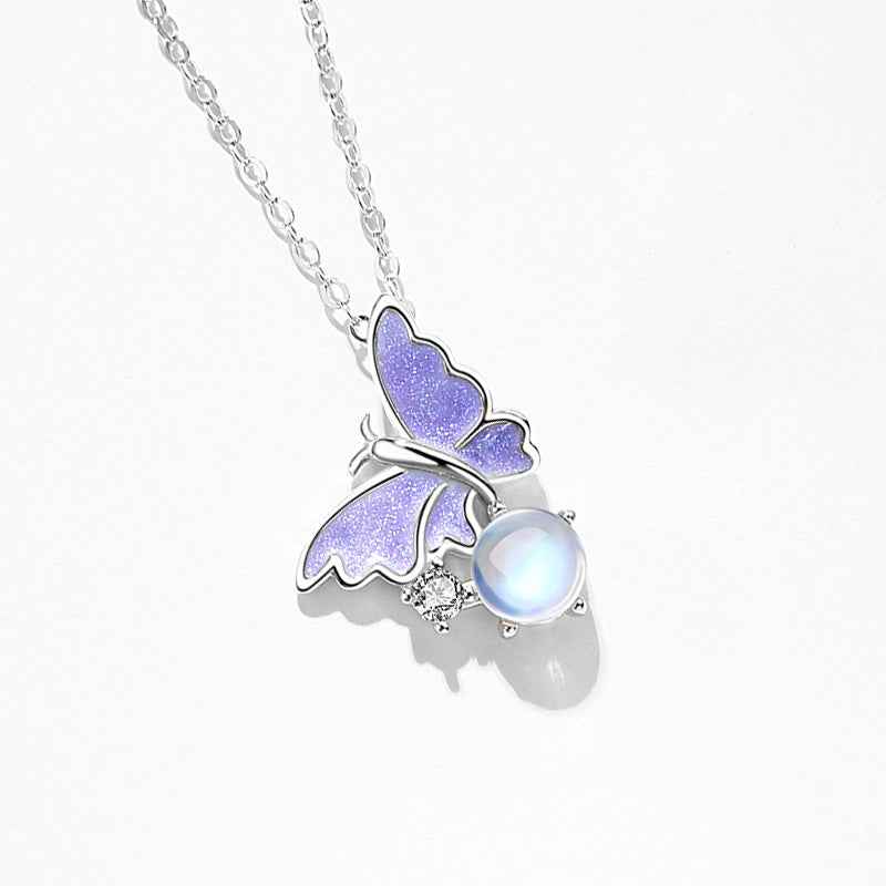 Butterfly Dream Glass Bead Butterfly Necklace 925 Sterling Silver
