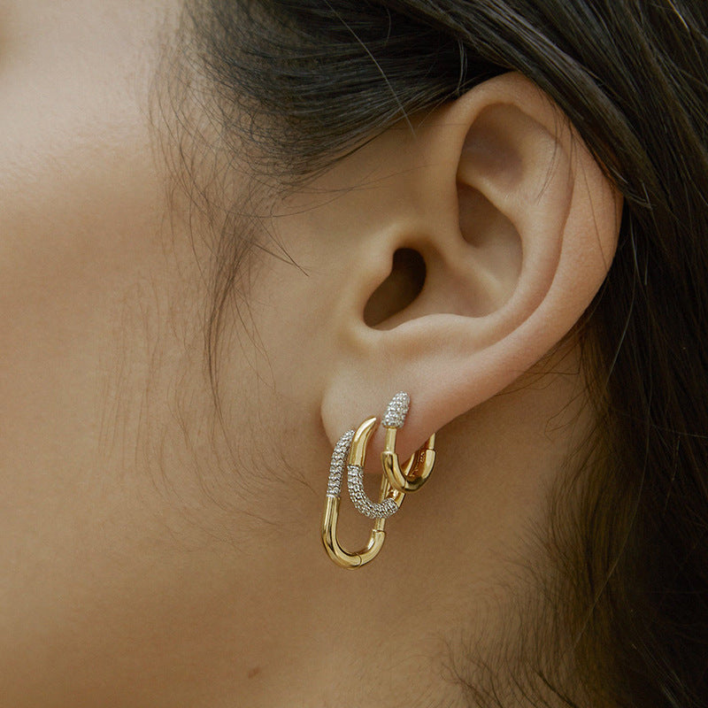 “U-Shape Stardust” S925 Sterling Silver U-Shaped Huggie Hoop Earrings with Sparkling Accents