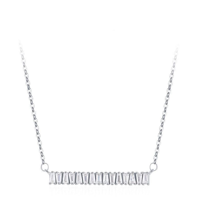 Sugar Bar Shine Baguette Zircon Bar Necklace 925 Sterling Silver