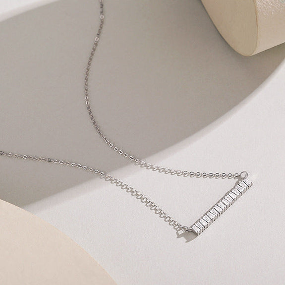 Sugar Bar Shine Baguette Zircon Bar Necklace 925 Sterling Silver