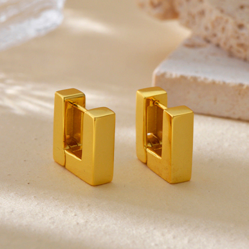 “Architectural Cube” S925 Sterling Silver Sculptural Square Hoop Earrings