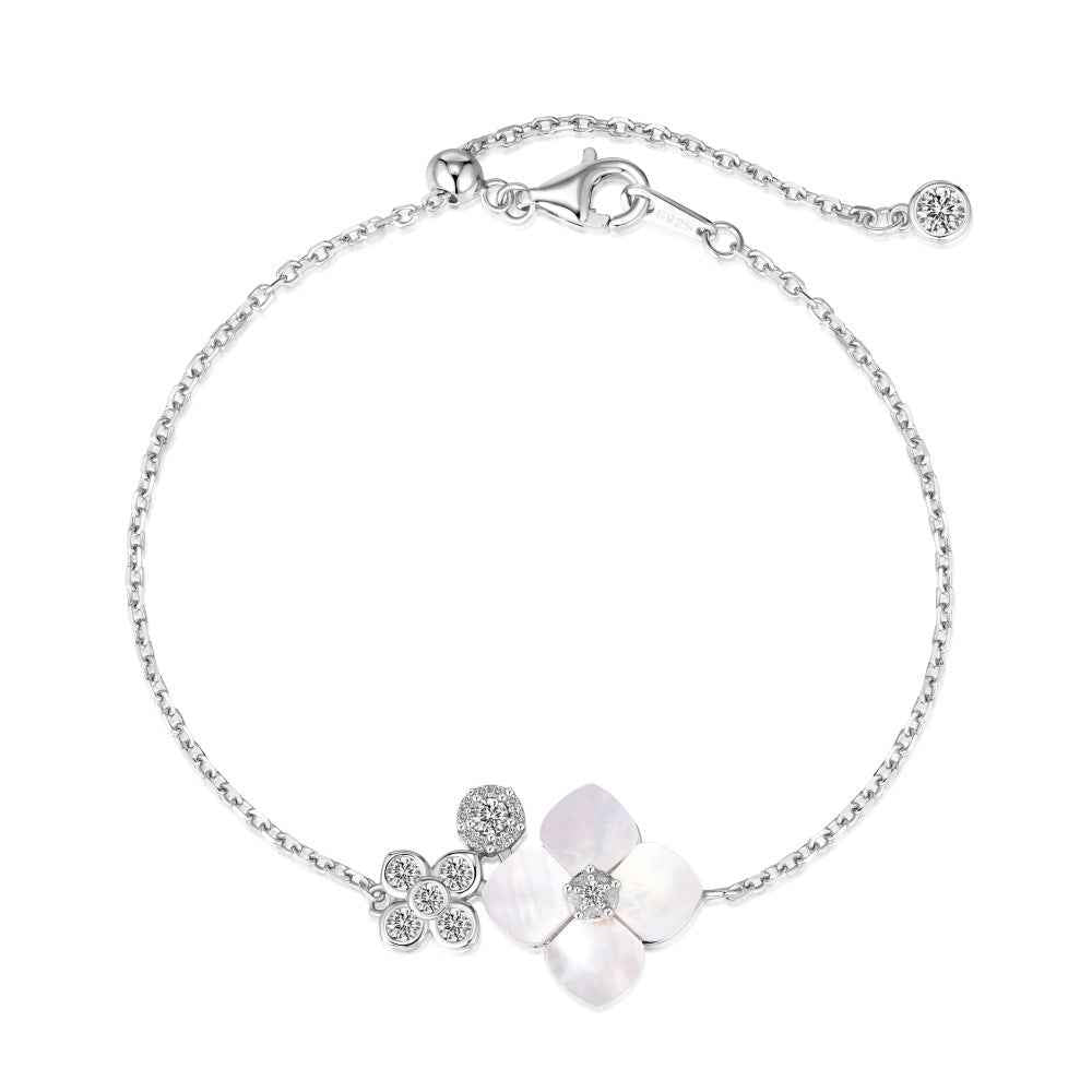 Fleur Rosée S925 Sterling Silver Mother of Pearl Flower Bracelet with Zircon