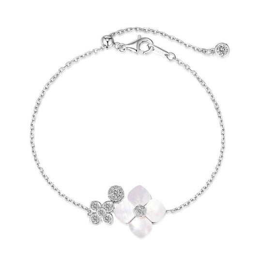 Fleur Rosée S925 Sterling Silver Mother of Pearl Flower Bracelet with Zircon