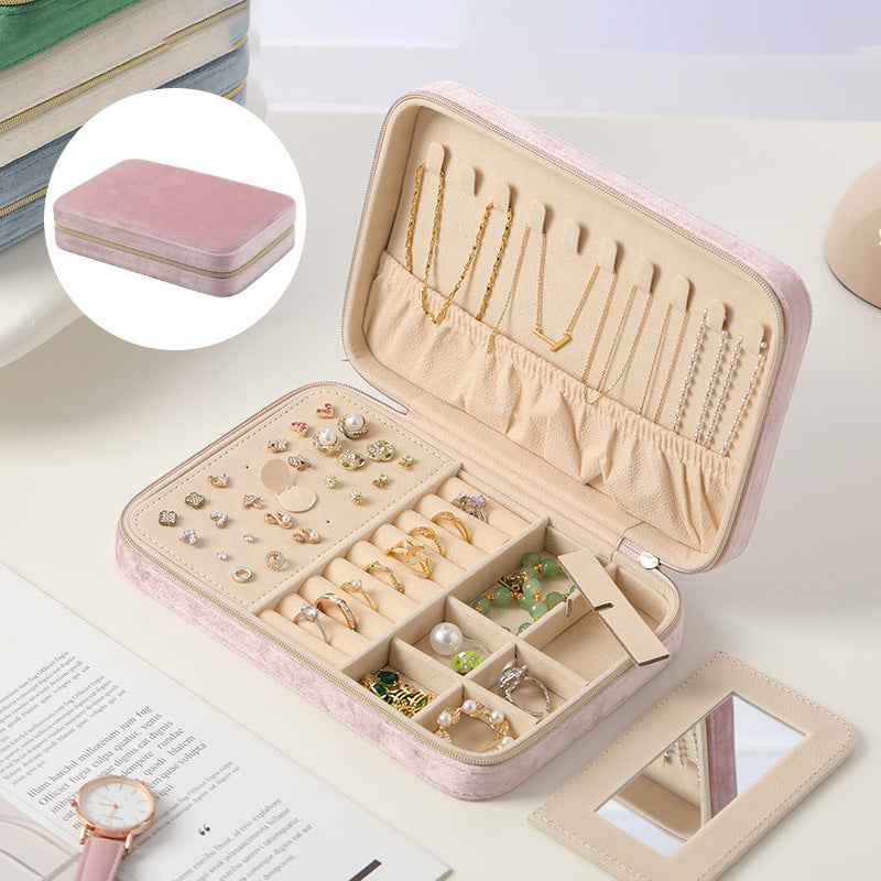 Velvet Jewelry Case with Mirror Travel Jewelry Organizer
