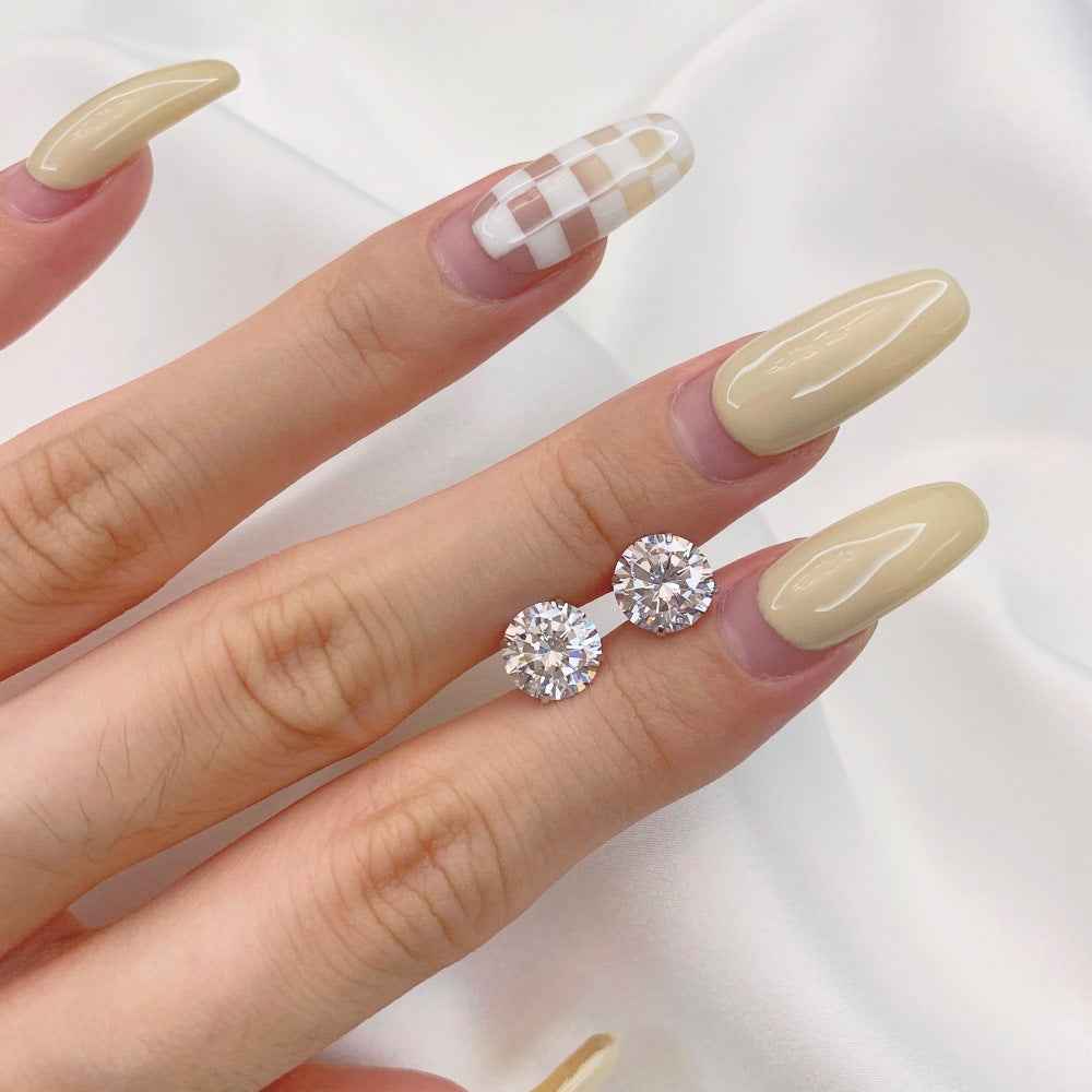 Lumière Classic 8mm Round Zircon Solitaire Stud Earrings in S925 Sterling Silver
